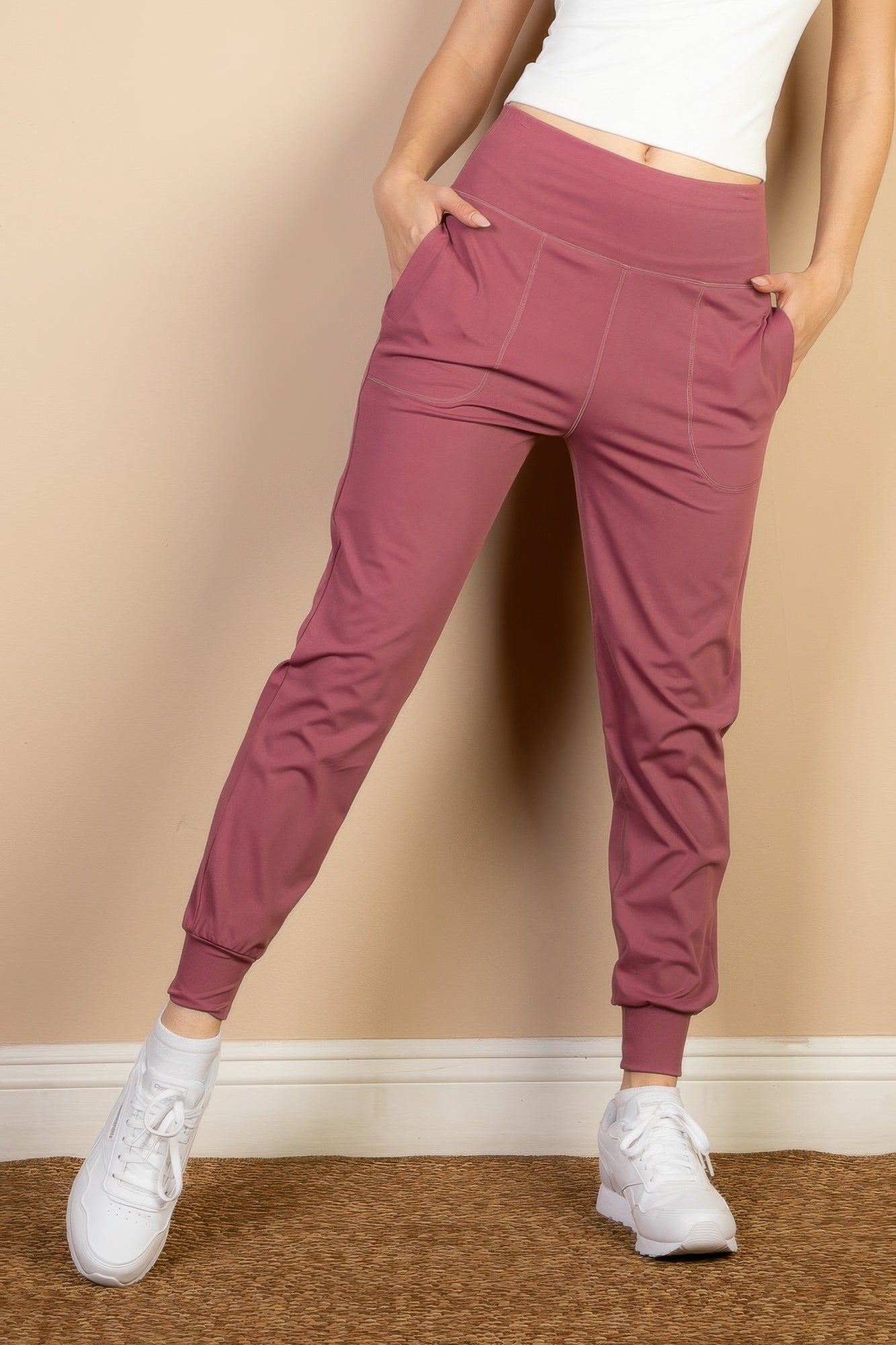Women's high-waist wide band joggers with tapered legs, cuffed ankles, side pockets, and stretchy athletic fit - SplendorAmoris