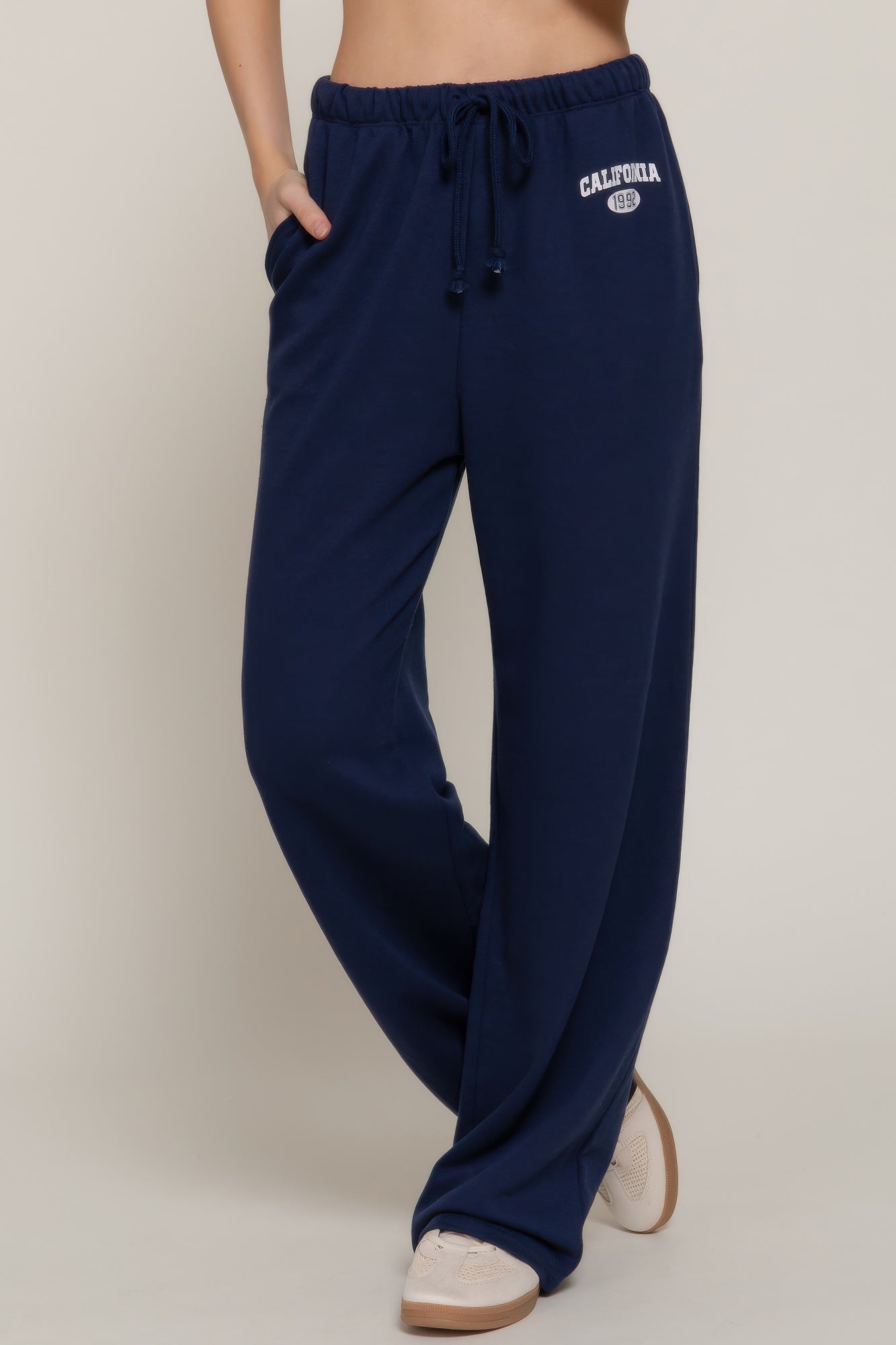 Women's printed waistband sweatpants with drawstring, straight legs, cuffed hems, side pockets, and relaxed fit - SplendorAmoris